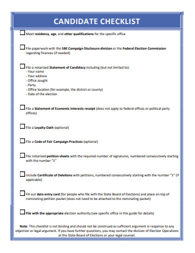 formal candidate checklist template