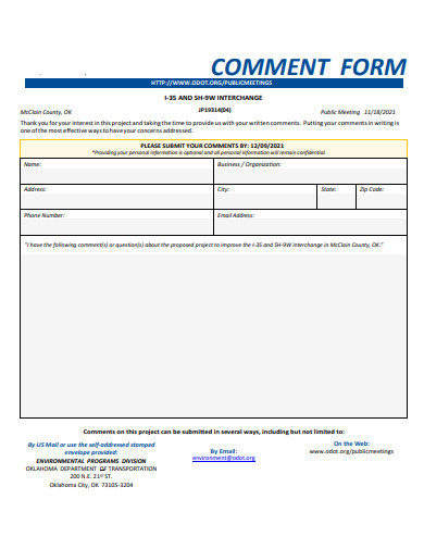 formal comment form template