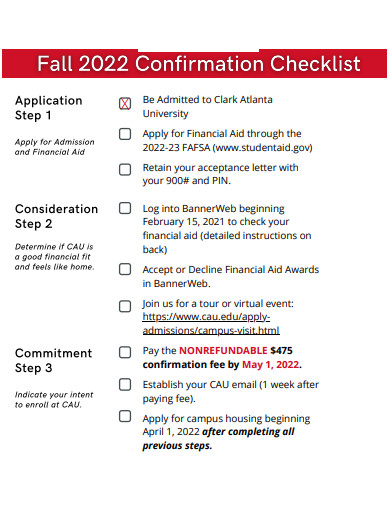 formal confirmation checklist template