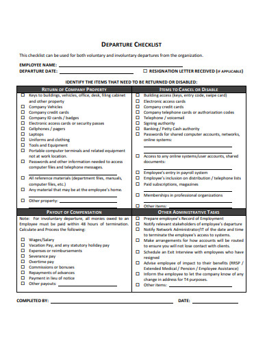 formal departure checklist template