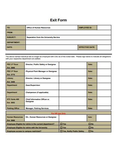 formal exit form template