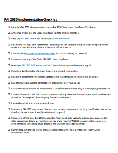 formal implementation checklist template