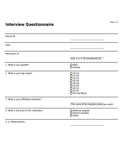 formal interview questionnaire template