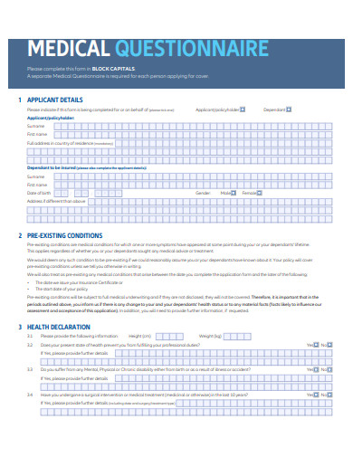 formal medical questionnaire template
