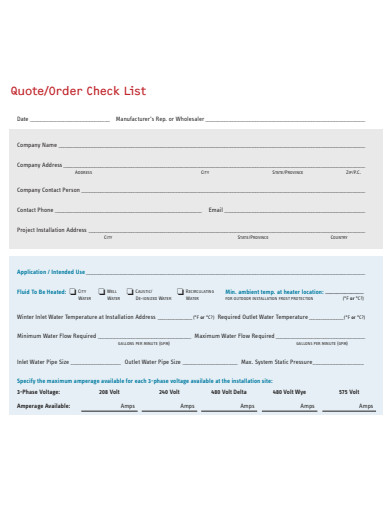 formal order checklist template
