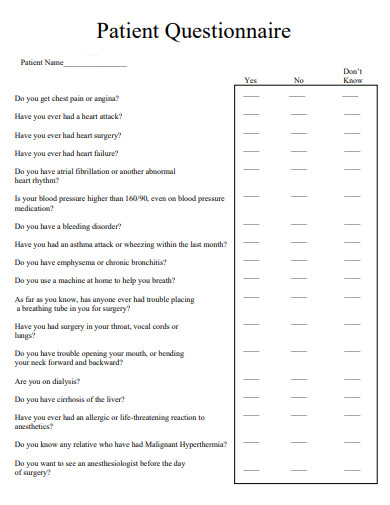 formal patient questionnaire template