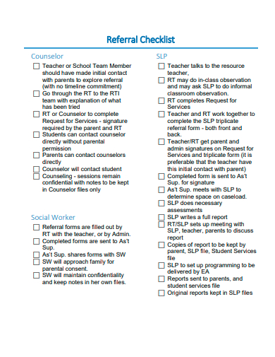 formal referral checklist template