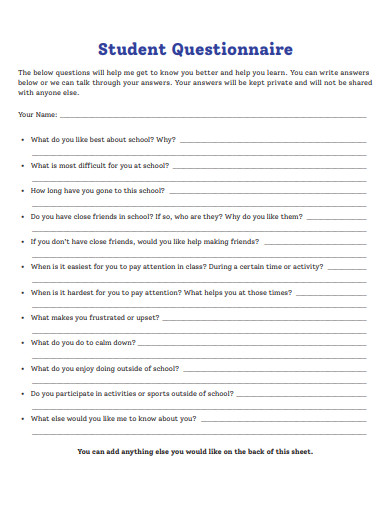 formal student questionnaire template