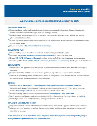 formal supervisor checklist template
