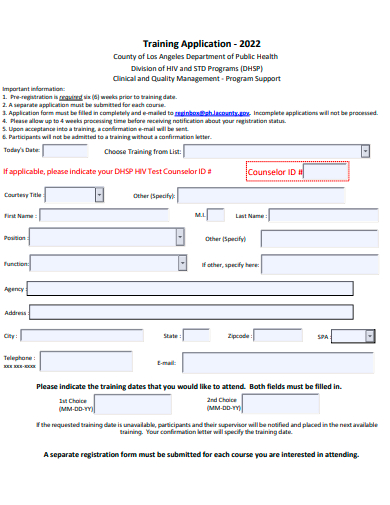 formal training application template