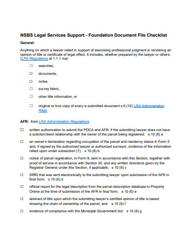 foundation document file checklist template