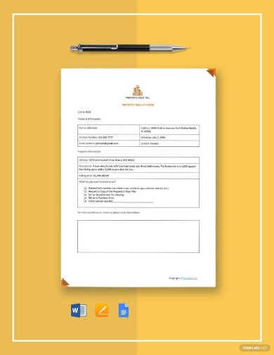 free sample property inquiry form template