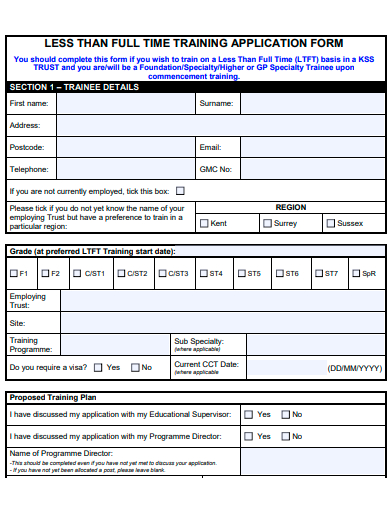 full time training application form template