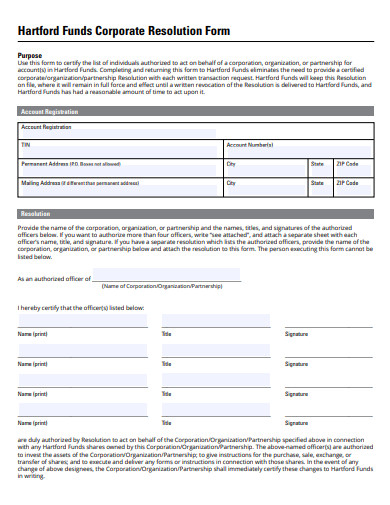 funds corporate resolution form template