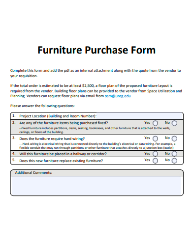 furniture purchase form template