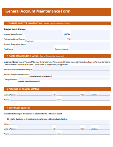 general account maintenance form template