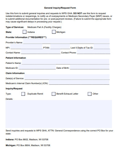 general inquiry request form template