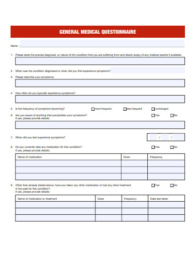 general medical questionnaire template