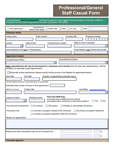 general staff casual form template