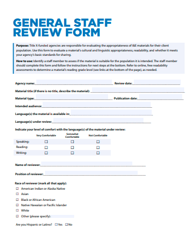 general staff review form template