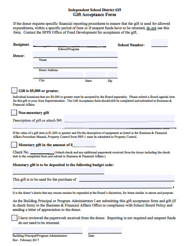 gift acceptance form template