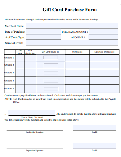 gift card purchase form template