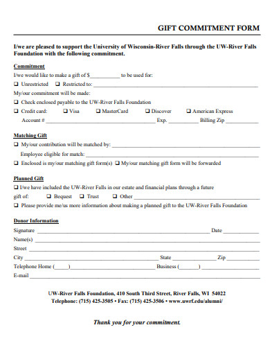 gift commitment form template