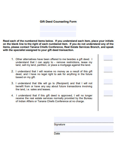 gift deed counseling form template