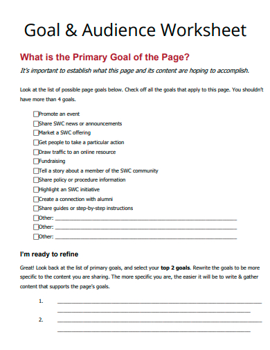 goal and audience worksheet template