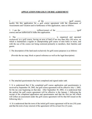 golf course agreement application template