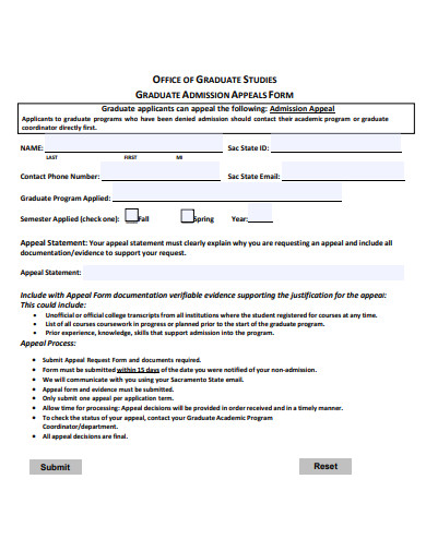 graduate admission appeals form template