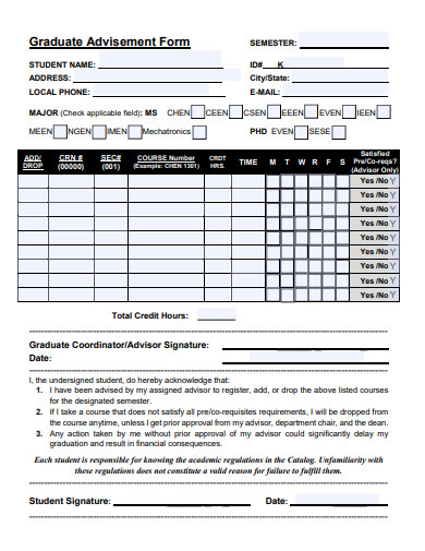 graduate advisement form template