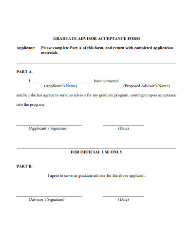 graduate advisor acceptance form template