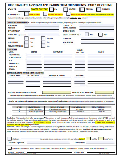 graduate assistant application form for students template