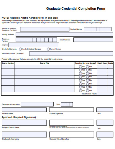 graduate credential completion form template