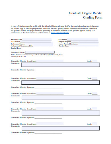 graduate degree recital grading form template