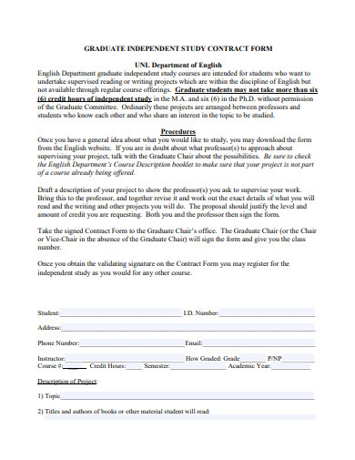 graduate independent study contract form template
