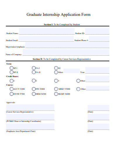 graduate internship application form template