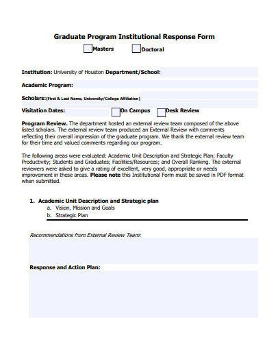 graduate program institutional response form template