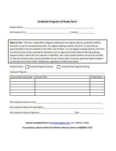 graduate program of study form template