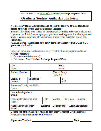 graduate student authorization form template