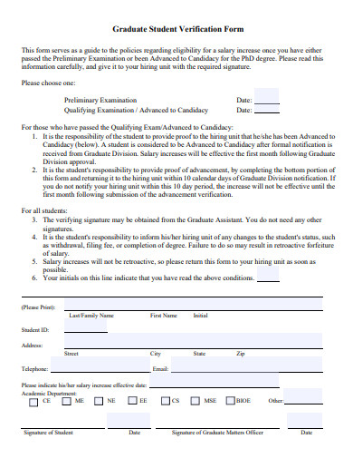 graduate student verification form template