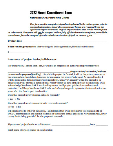 grant commitment form template