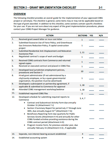 grant implementation checklist template