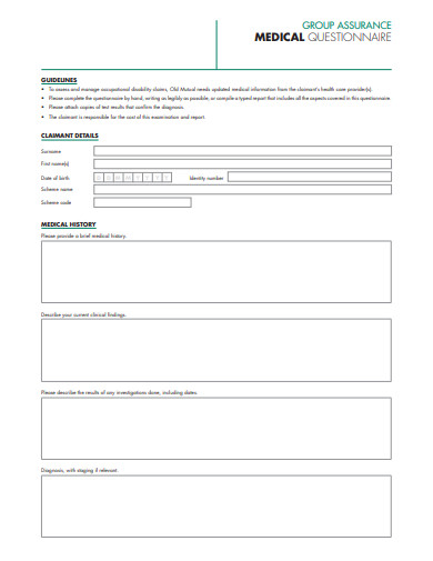 group assurance medical questionnaire template