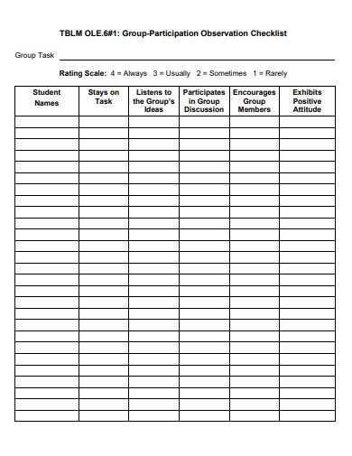 group participation observation checklist template