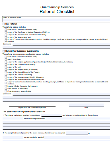 guardianship services referral checklist template