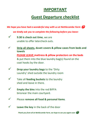 guest departure checklist template