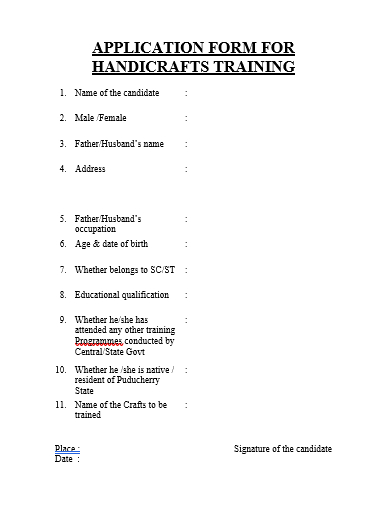 handicrafts training application form template