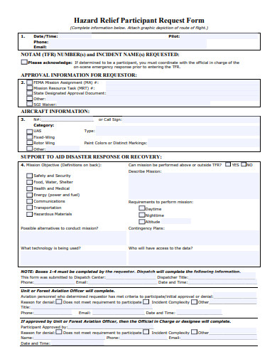 hazard relief participant request form template